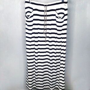 NWT Max Studio Cream & Black Striped Linen Blend Maxi Skirt Size Small